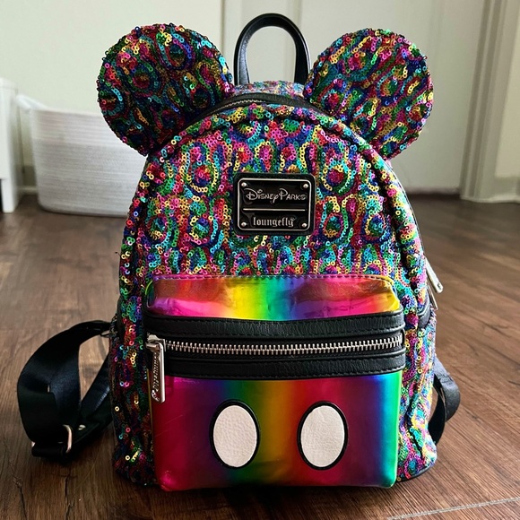 Loungefly Disney Parks Rainbow Sequin Mickey Mouse Mini Backpack - Picture 1 of 7